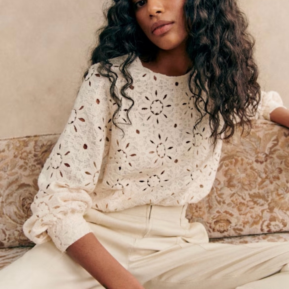 Sézane Ecru Sun Guipure Jesse Blouse